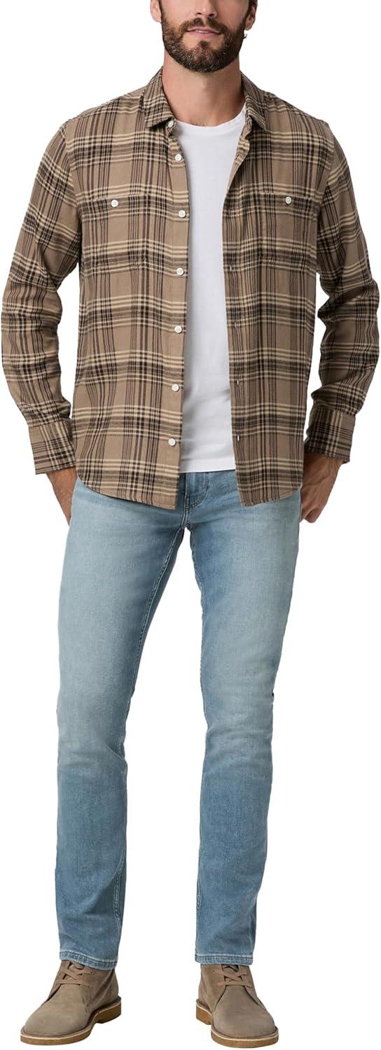 imagePAIGE Mens Everett Brushed Cotton Button Down ShirtSmoked Oak Plaid