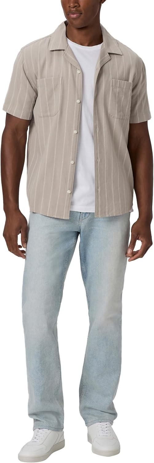 imagePAIGE Mens Jacobson Short Sleeve Striped Button Up ShirtFaint Thunder Stripe
