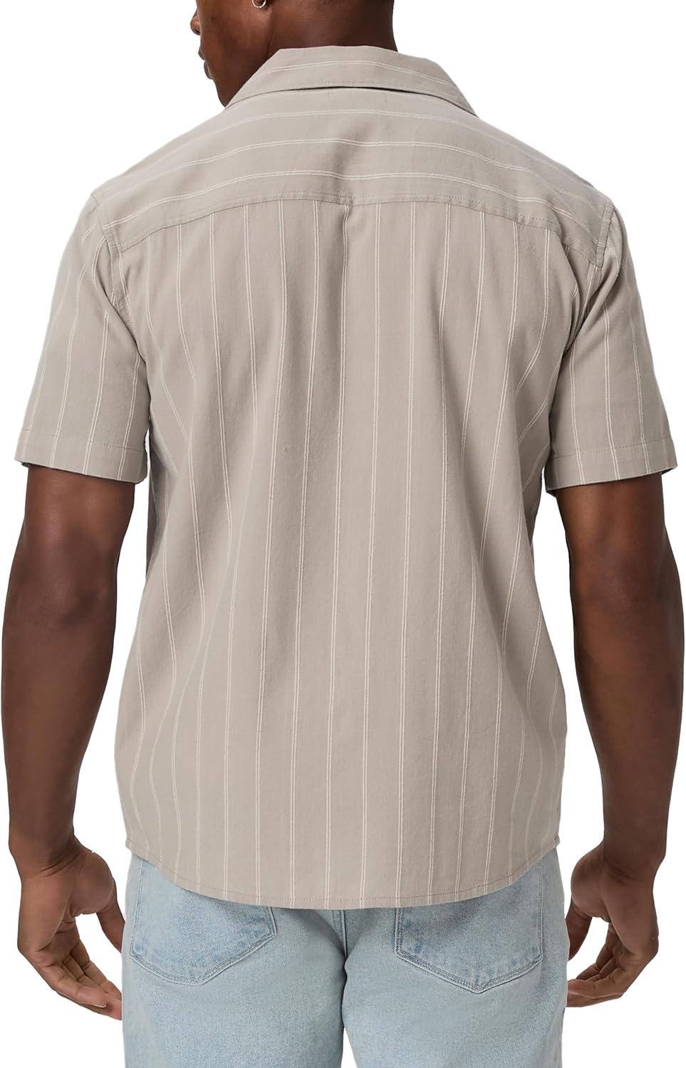 imagePAIGE Mens Jacobson Short Sleeve Striped Button Up ShirtFaint Thunder Stripe