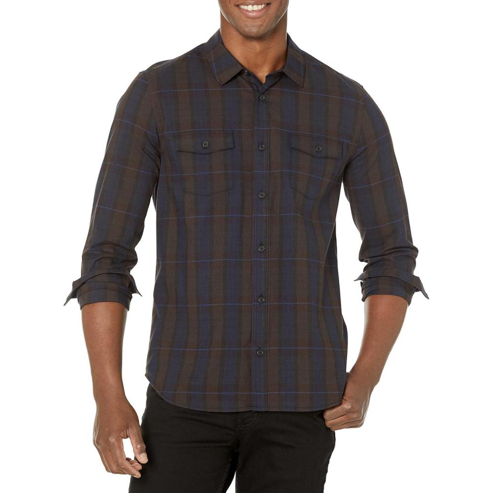 imagePAIGE Mens Everett Brushed Cotton Button Down ShirtDeep Twilight