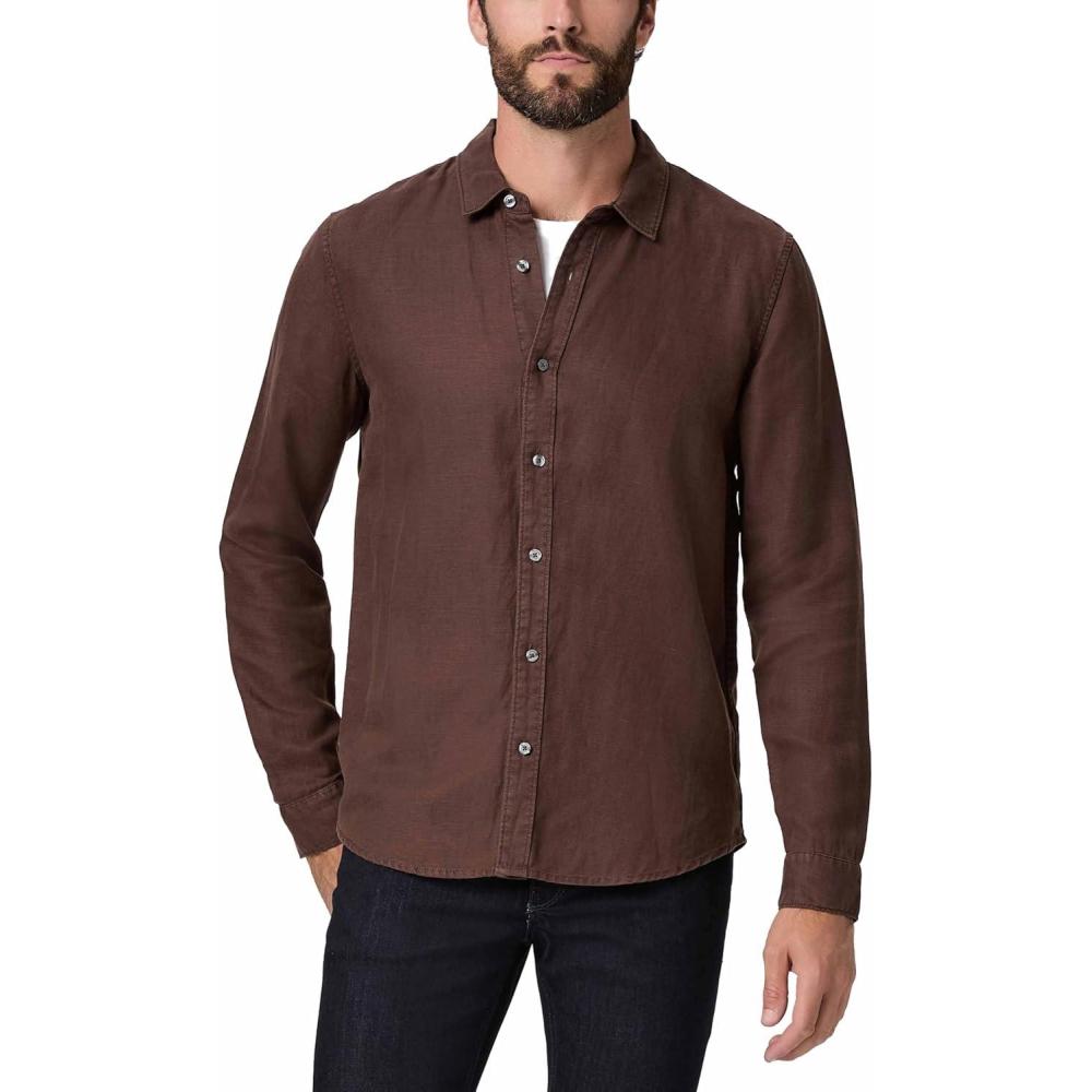 imagePAIGE Mens Peters Linen Blend Button Up ShirtMalbec