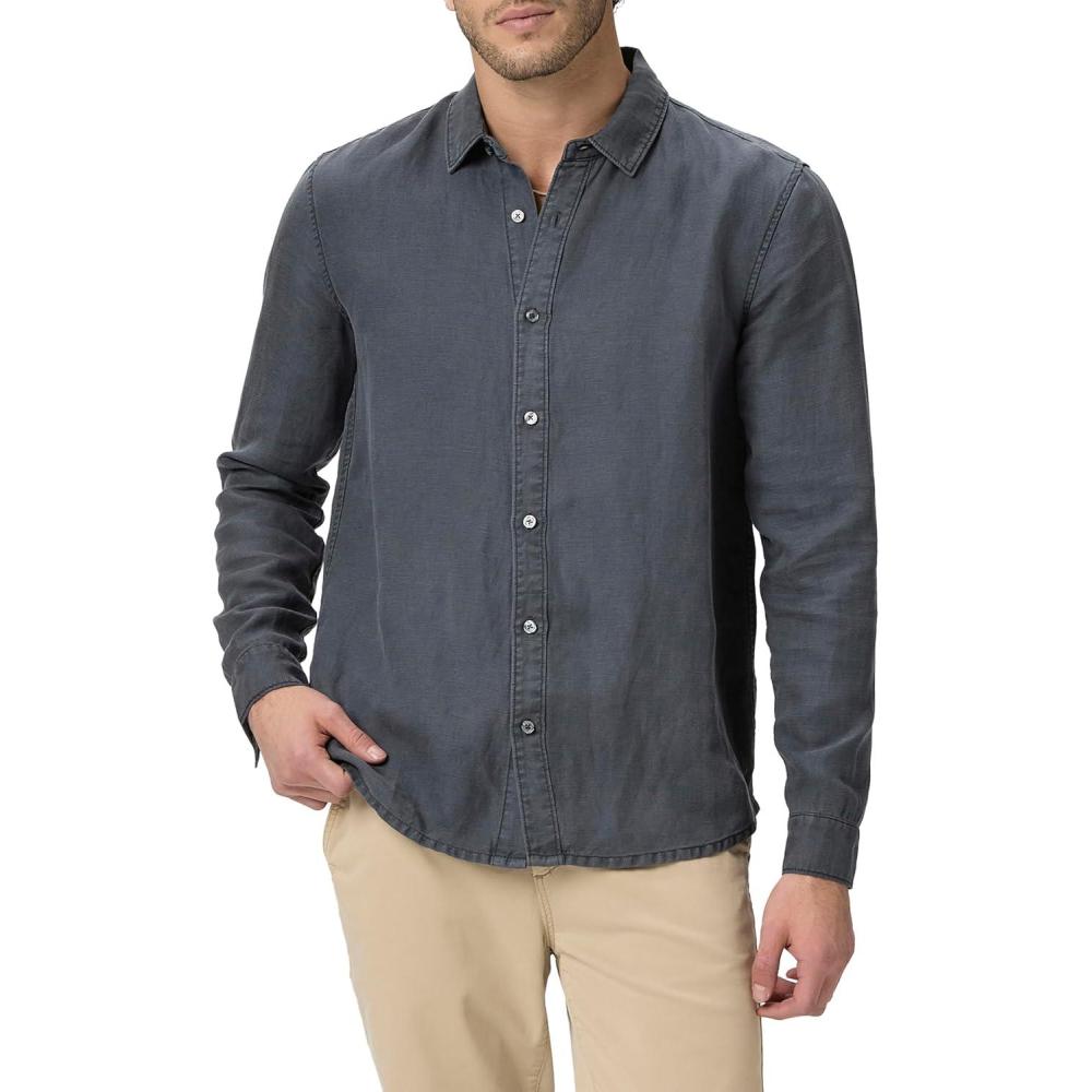 imagePAIGE Mens Peters Linen Blend Button Up ShirtVintage Ocean Floor