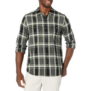 PAIGE Men’s Everett Brushed Cotton Button Down Shirt(Black Algae)