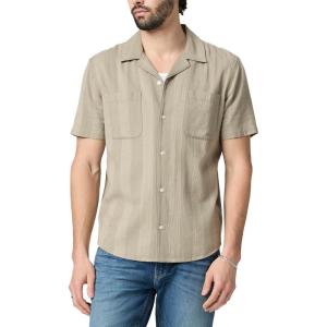 PAIGE Men’s Jacobson Short Sleeve Striped Button Up Shirt(Dried Lemongrass Stripe)