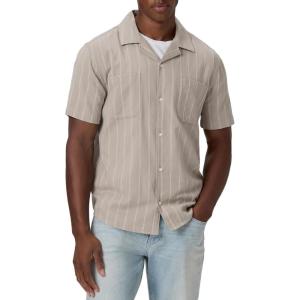 PAIGE Men’s Jacobson Short Sleeve Striped Button Up Shirt(Faint Thunder Stripe)