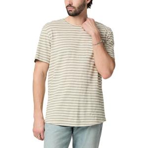 PAIGE Men’s Kenneth Short Sleeve Crew Neck Striped Tee Shirt(Dried Lemongrass/ Ecru Stripe)