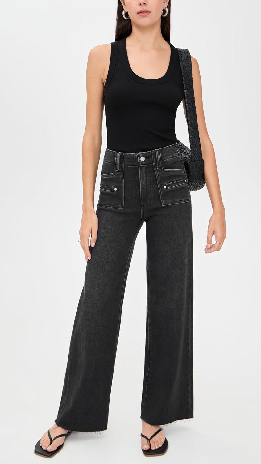 imagePAIGE Womens Anessa Jeans with Welt Patch Pockets Raw HemSpace Black