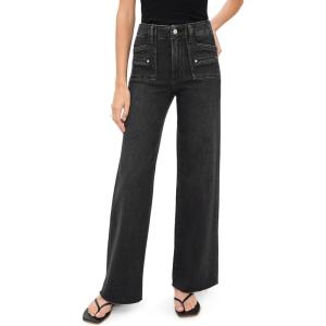 PAIGE Women’s Anessa Jeans with Welt Patch Pockets + Raw Hem(Space Black)