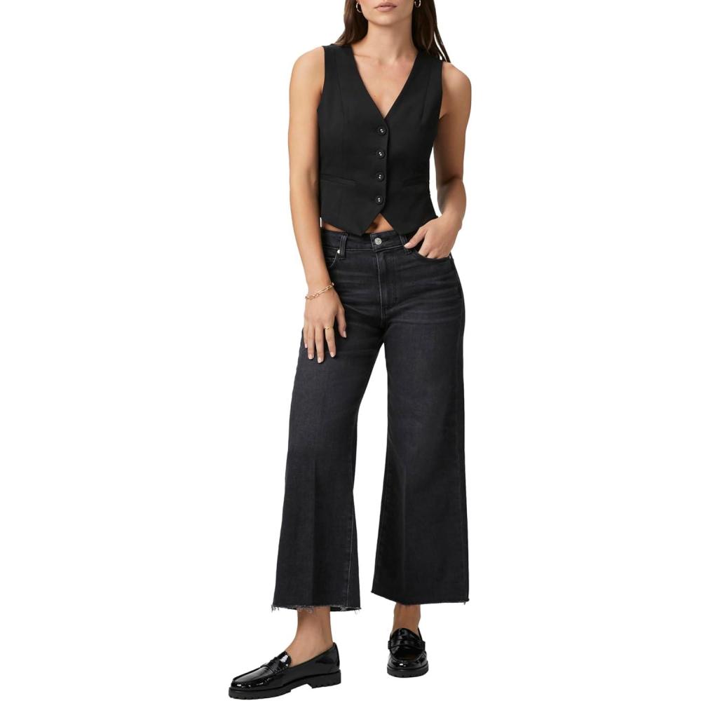 imagePAIGE Womens Anessa Jeans with Raw HemBlack Lotus